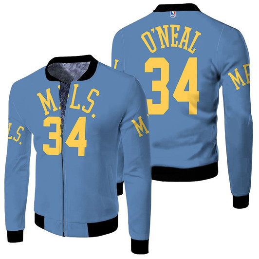 Los Angeles Lakers Minneapolis Lakers Shaquille Oneal 34 Nba Blue Jersey Style Gift For Lakers Fans Fleece Bomber Jacket