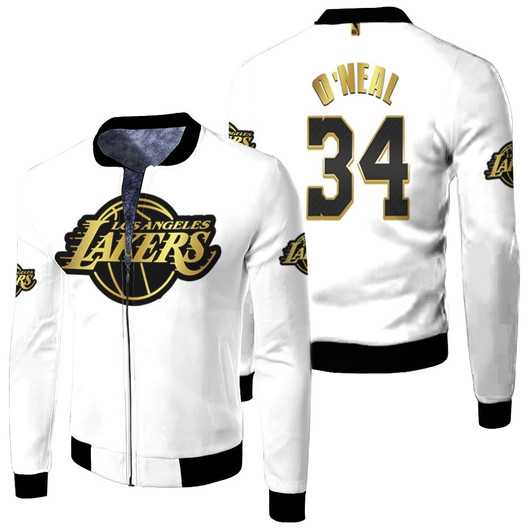 Los Angeles Lakers Shaquille Oneal 34 Nba Golden Edition New Arrival White Jersey Style Gift For Lakers Fans Fleece Bomber Jacket