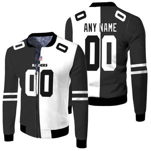 Los Angeles Raiders Nfl 2020 Black And White Jersey Style Custom Gift For Raiders Fans Fleece Bomber Jacket