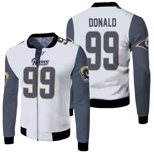 Los Angeles Rams Aaron Donaldl 99 Nfl White 100Th Season Jersey Style Gift For Rams Fans Fleece Bomber Jacket