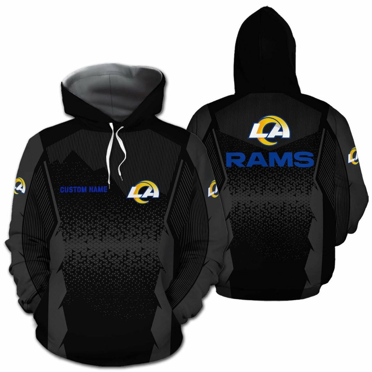 Los Angeles Rams Nfl Football Team Logo Custom Personalized With Name All Over Print Design Black 3d T Shirt Zip Up Hoodie Long Sleeve Tee For Fans