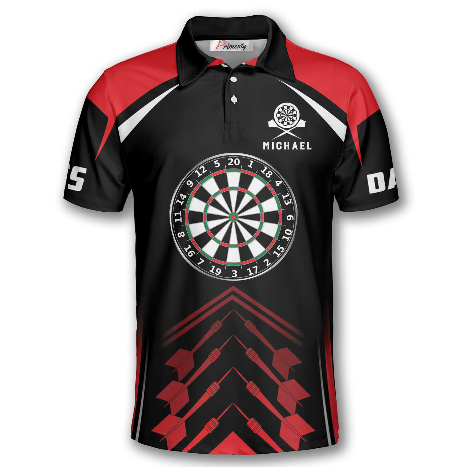 Love Darts Red Black Custom Polo Darts Shirts for Men