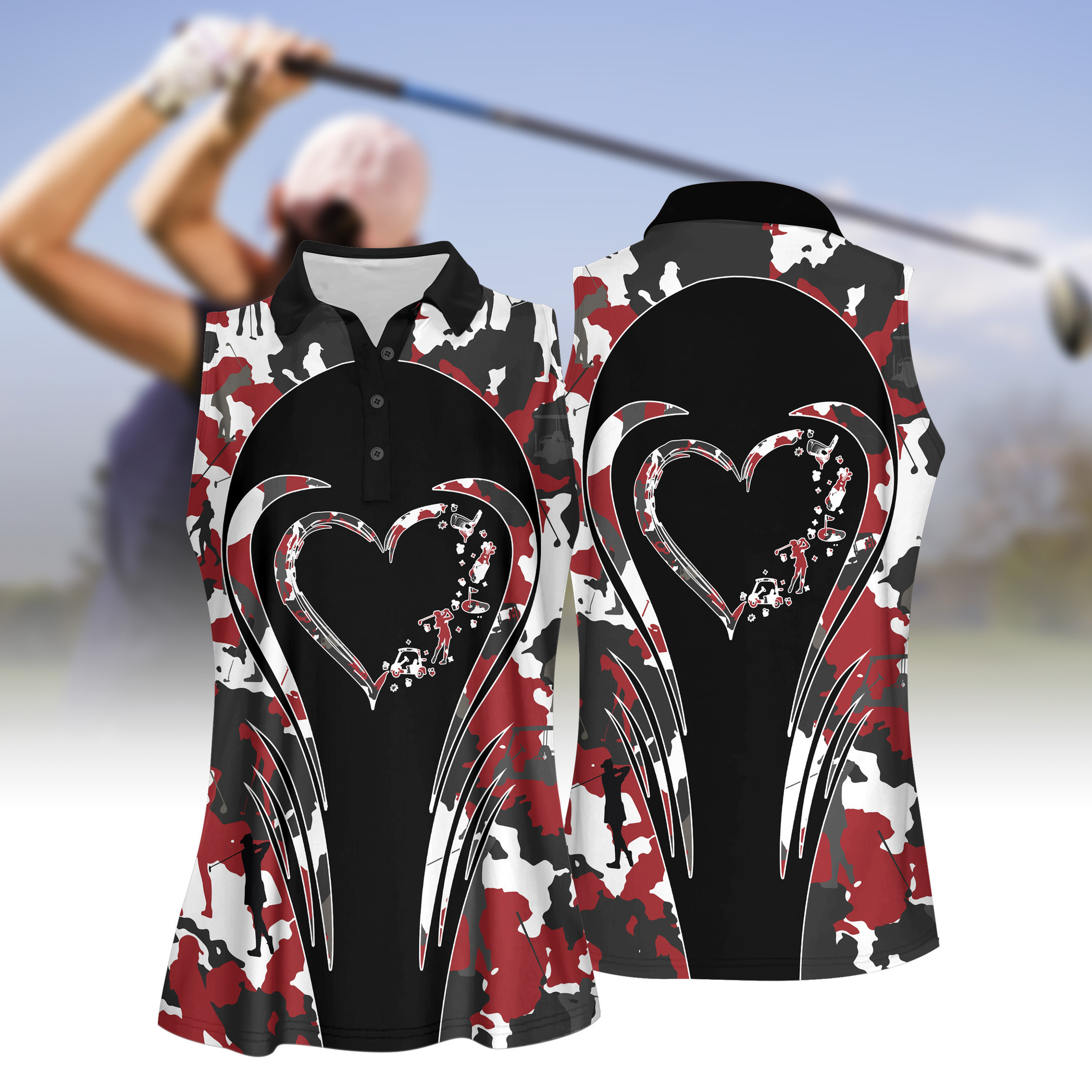 Love Golf Camouflage Pattern WOMEN SHORT SLEEVE POLO SHIRT SLEEVELESS POLO SHIRT