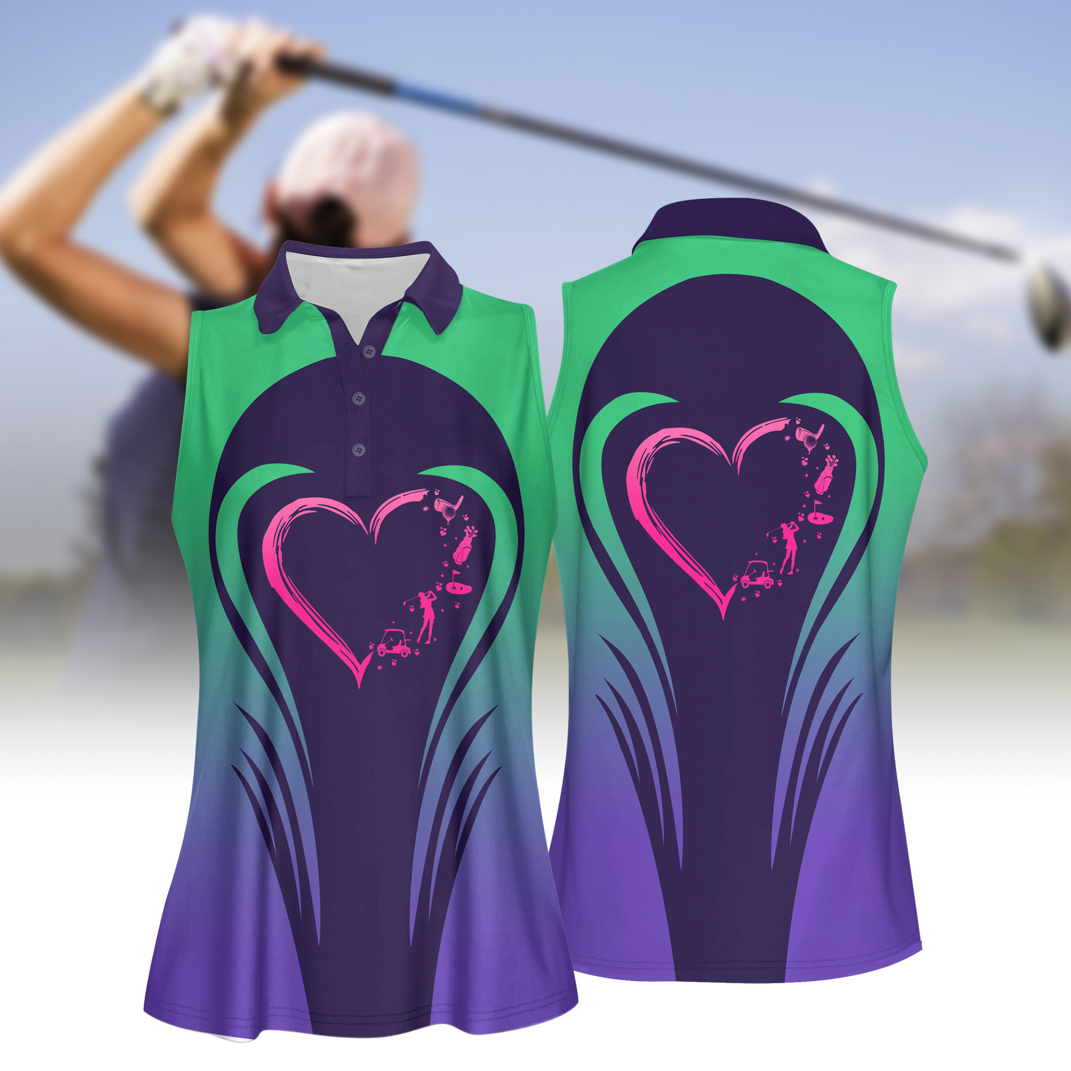 Love Golf Gradient WOMEN SHORT SLEEVE POLO SHIRT SLEEVELESS POLO SHIRT