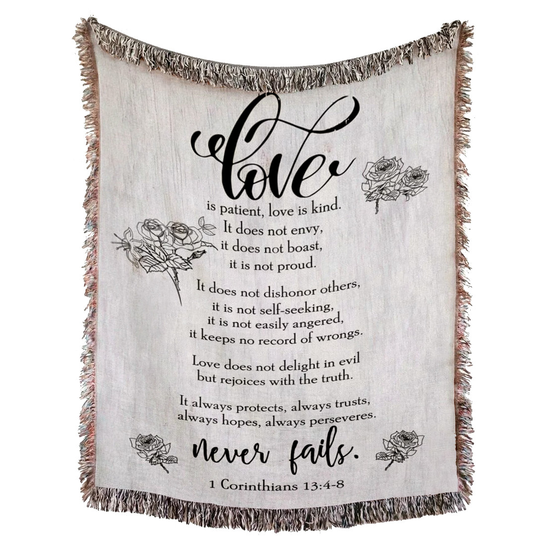 Love Is 1 Corinthians 13:4-8 Woven Blanket - Bible Verse Christian Woven Blanket - 1 Corinthians 13:4-8 Tapestry Decor For Christian Blanket