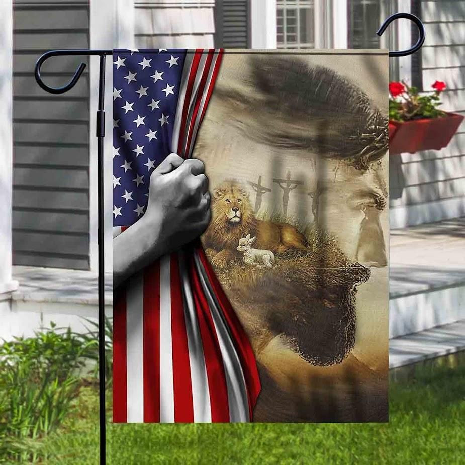 Love Of Jesus With Lamb And Lion Flag America Flag 4th Of July Us Garden Flag House Flag