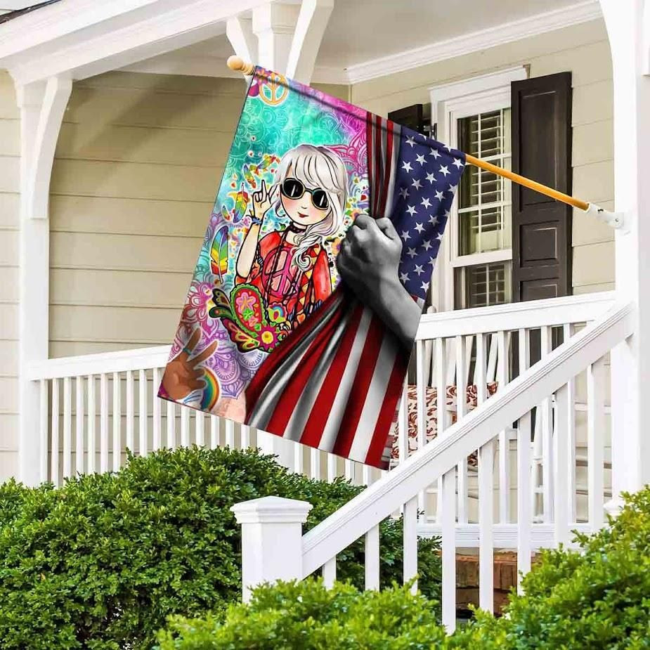 Lovely Hippie Girl Flag Hippy Gifts Grandma Hippie Mom American Independence Day Us Garden Flag House Flag