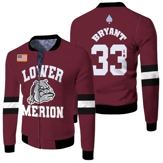 Lower Merion High School Kobe Bryant 33 Nba Throwback Red Jersey Style Gift For Lower Merion Fans Fleece Bomber Jacket