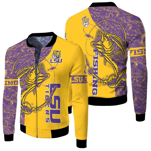 Lsu Tigers Ncaa For Tigers Fan Fishing Lover Fleece Bomber Jacket