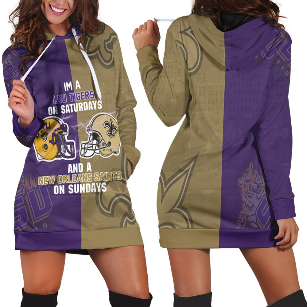 Lsu Tigers On Saturdays And New Orleans Saints On Sundays Fan 3d Hoodie Dress Sweater Dress Sweatshirt Dress