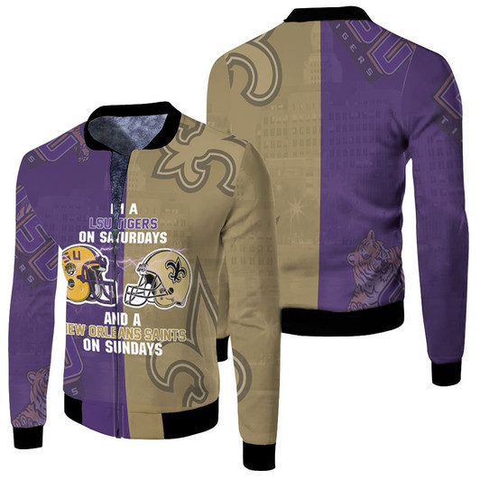 Lsu Tigers On Saturdays And New Orleans Saints On Sundays Fan Fleece Bomber Jacket