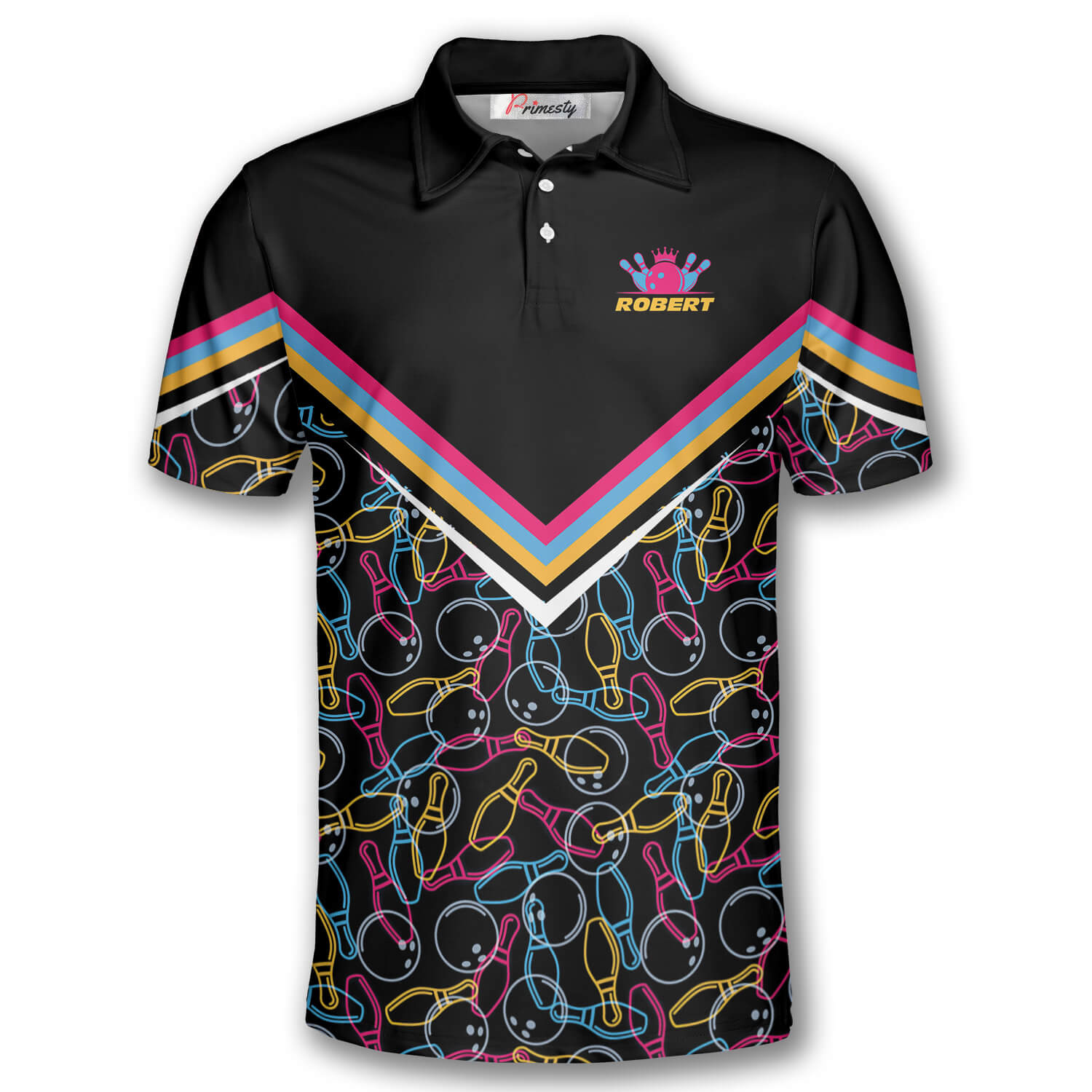 Lucky Bowling Shirt Pins Pattern Custom Polo Bowling Shirts for Men