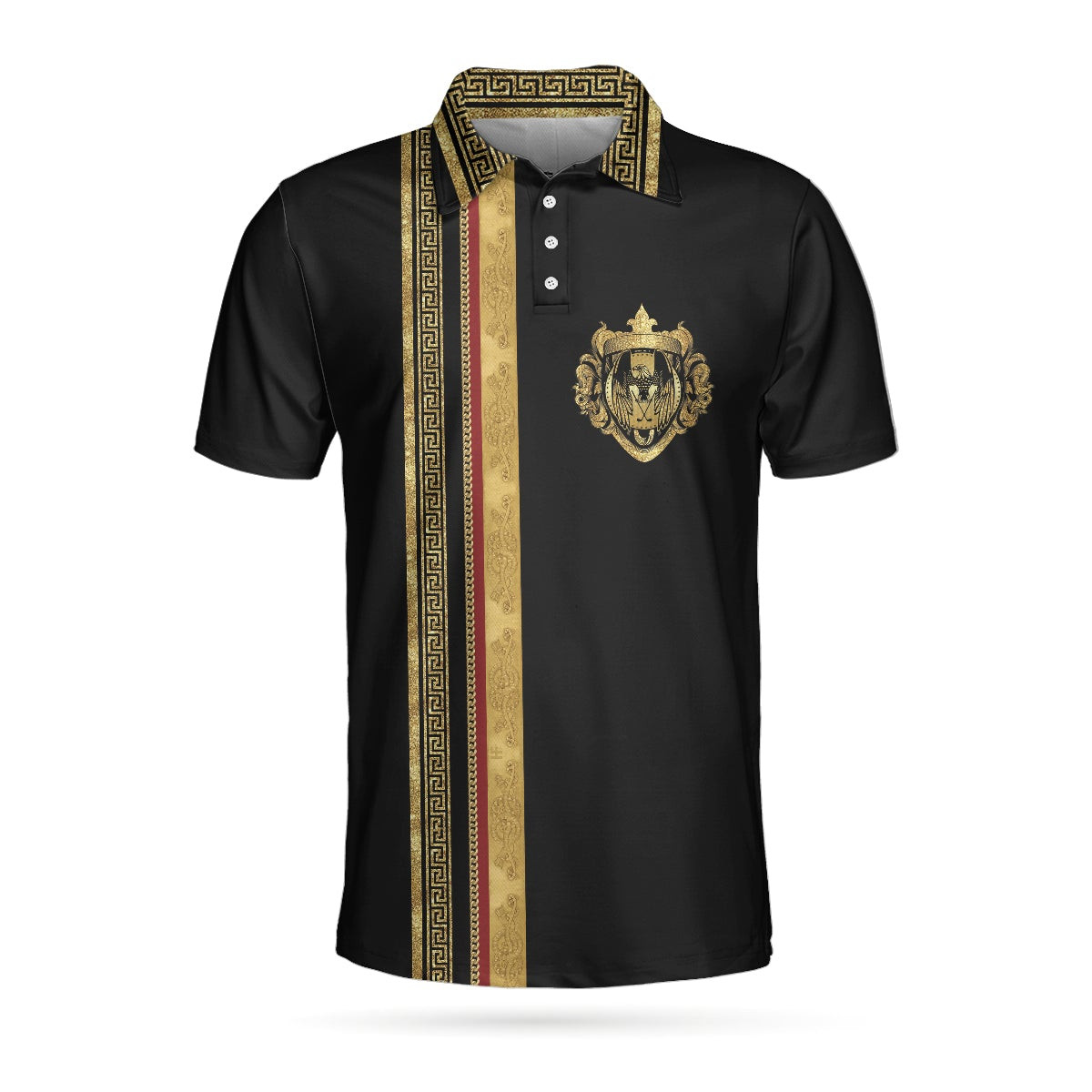 Luxury Baroque Pattern Golf Polo Shirt Golden Greek Key Pattern Polo Shirt Best Golf Shirt For Men