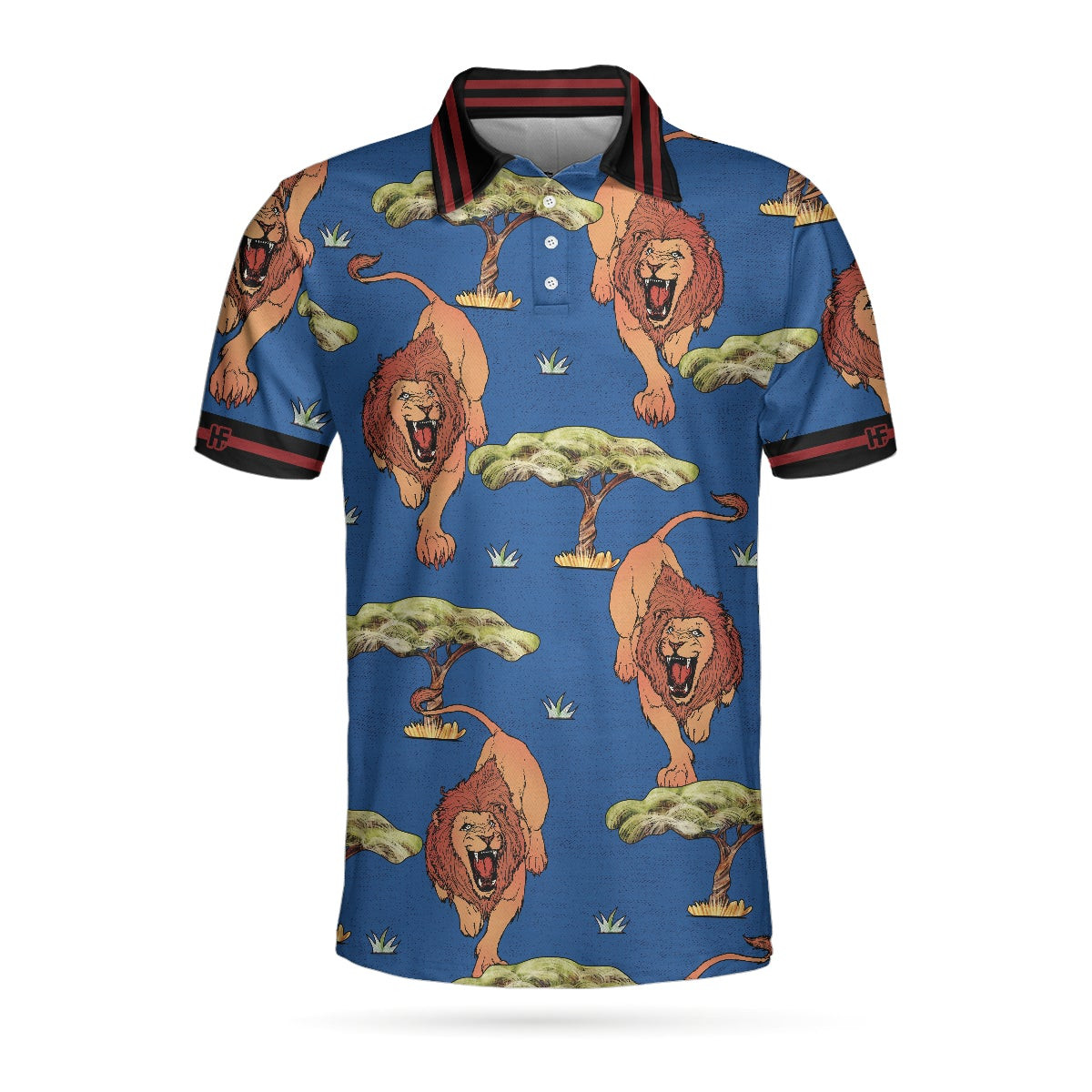 Luxury Lion King Polo Shirt Blue Savanna Biome Lion Pattern Polo Shirt Cool Lion Shirt For Men