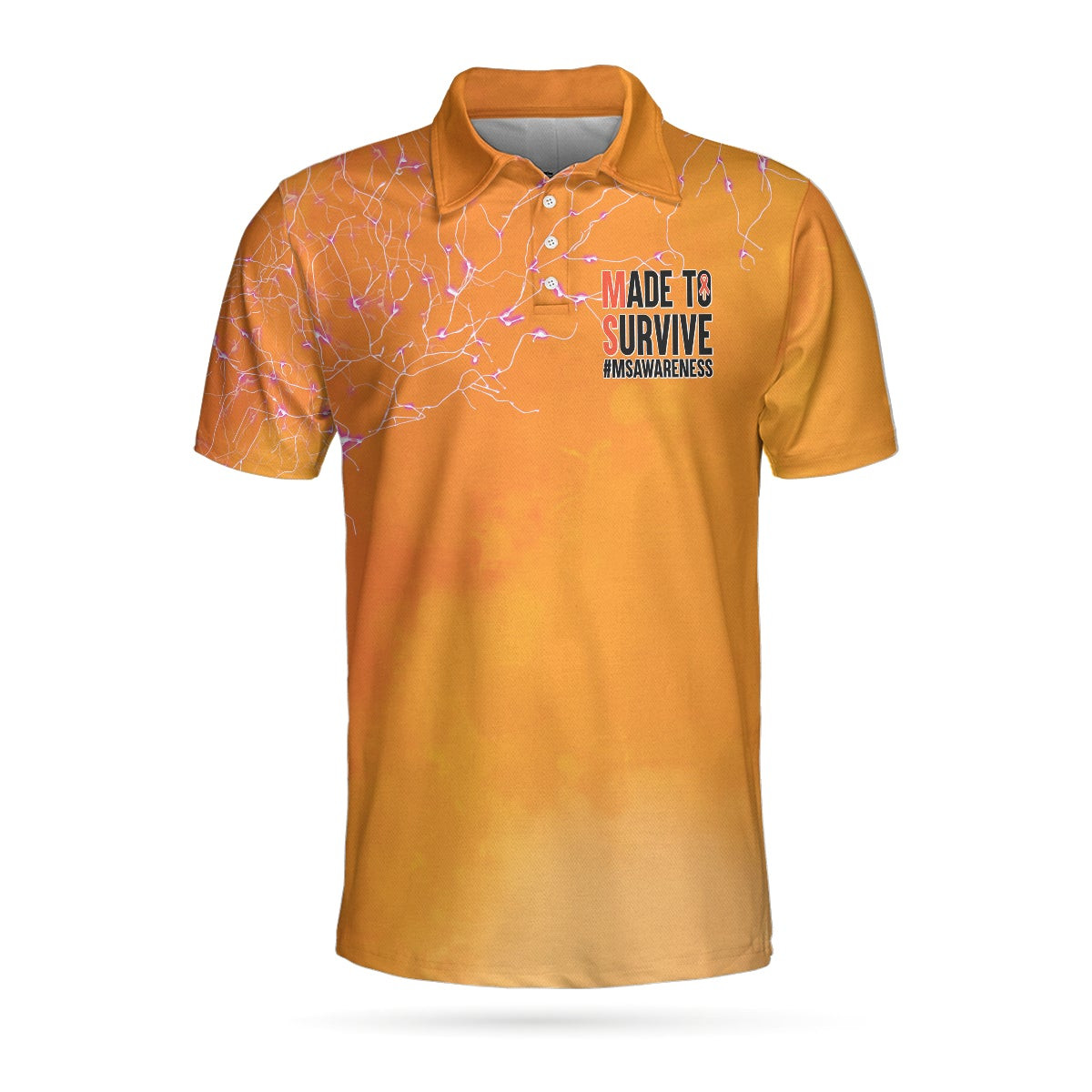 Made To Survive MS Awareness Polo Shirt For Men Multiple Sclerosis Awareness Ribbon Shirt