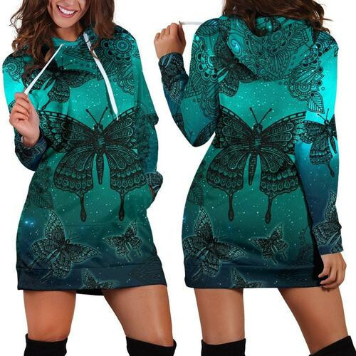 Magic Butterflies Green Hoodie Dress Sweater Dress Sweatshirt Dress 3d All Over Print For Women Hoodie