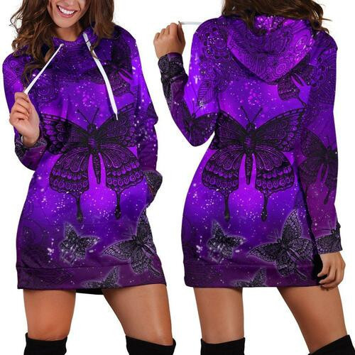 Magic Butterflies Purple Hoodie Dress Sweater Dress Sweatshirt Dress 3d All Over Print For Women Hoodie