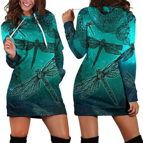 Magic Dragonflies Green Hoodie Dress Sweater Dress Sweatshirt Dress 3d All Over Print For Women Hoodie