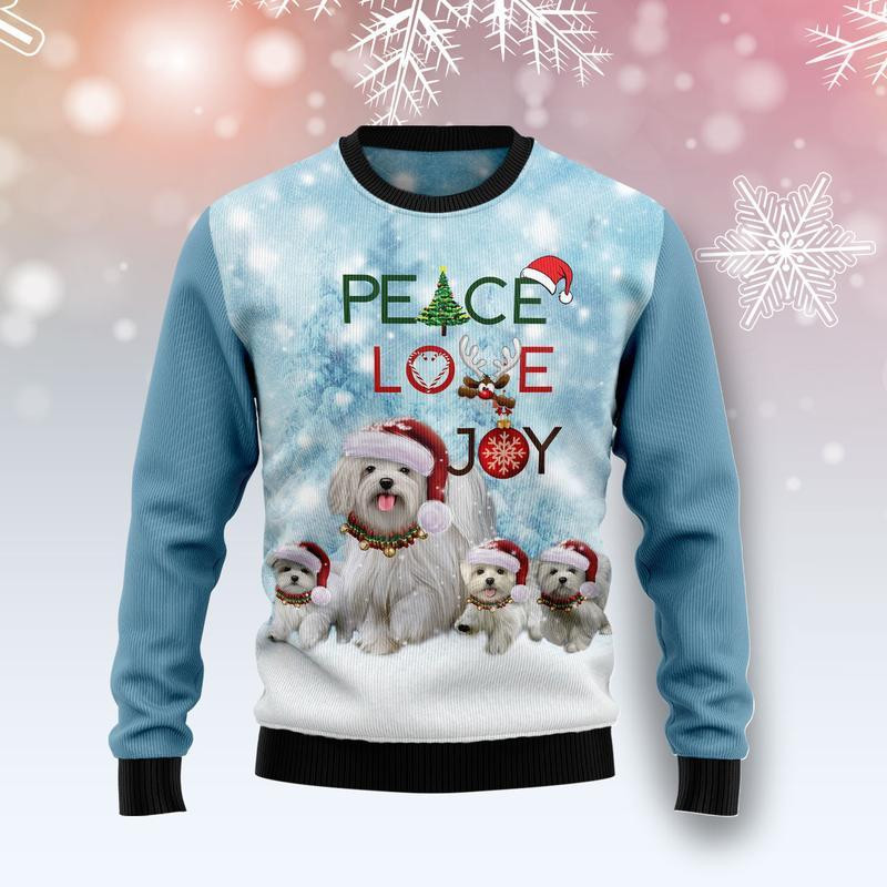 Maltese Peace Love Joy Ugly Christmas Sweater Ugly Sweater For Men Women, Holiday Sweater