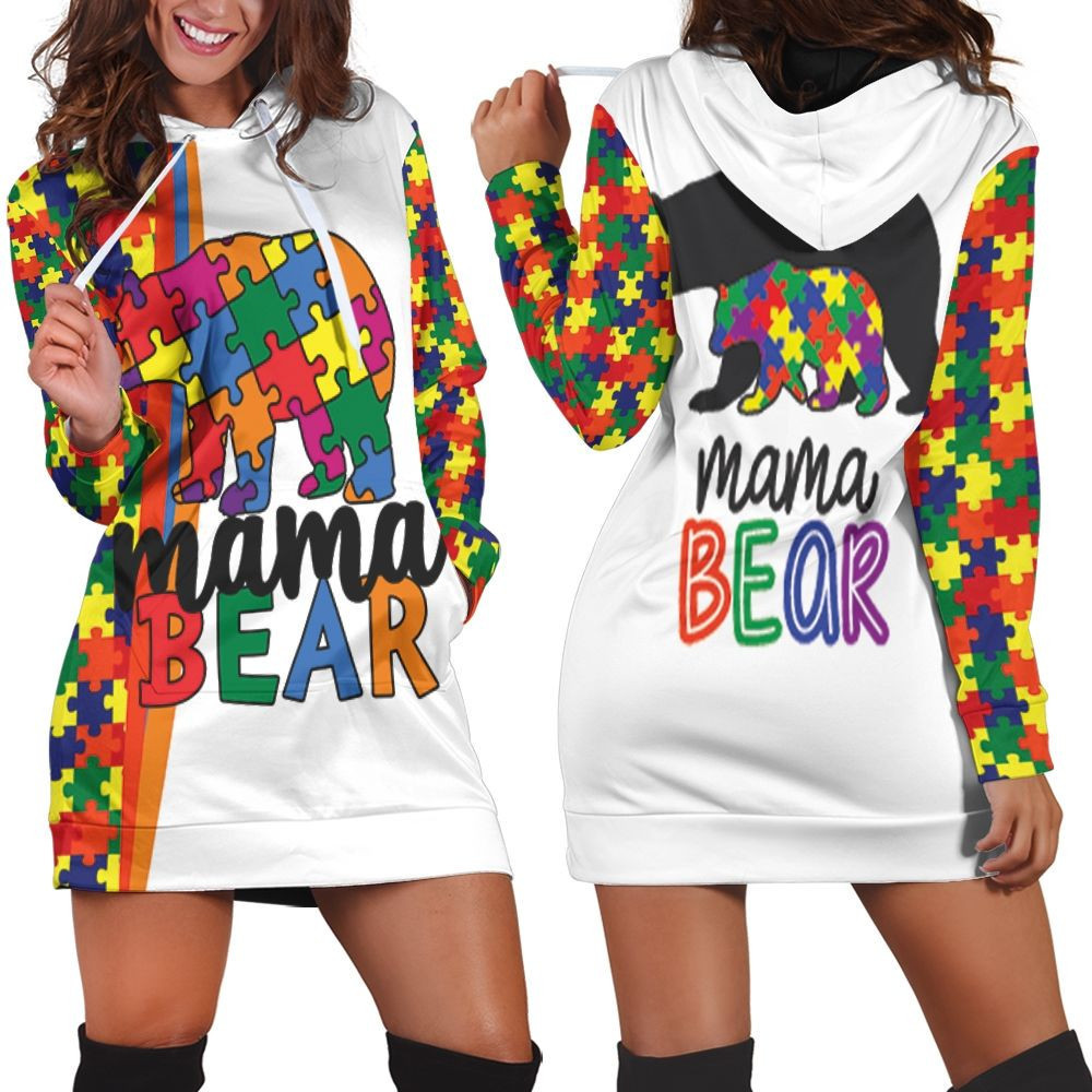 Mama Bear Autism Support Hoodie Dress Sweater Dress Sweatshirt Dress