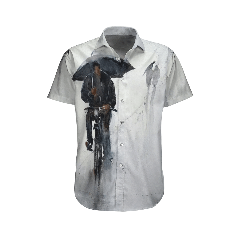 Man With Umbrella Riding Bike Aloha Hawaiian Shirt Colorful Short Sleeve Summer Beach Casual Shirt For Men And Women