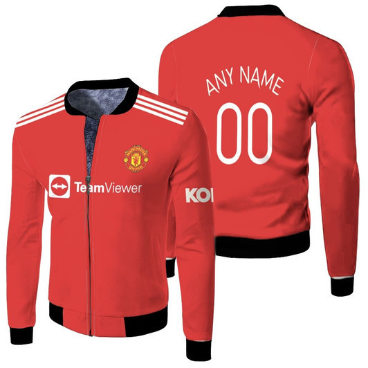 Manchester United 2021-22 Custom Number And Name Red Home Ls Jersey Gift For United Fans Fleece Bomber Jacket