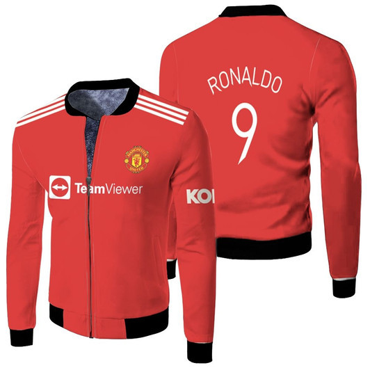 Manchester United 9 Cristiano Ronaldo 2021-22 Red Home Ls Jersey Gift For Cr7 Fans Fleece Bomber Jacket