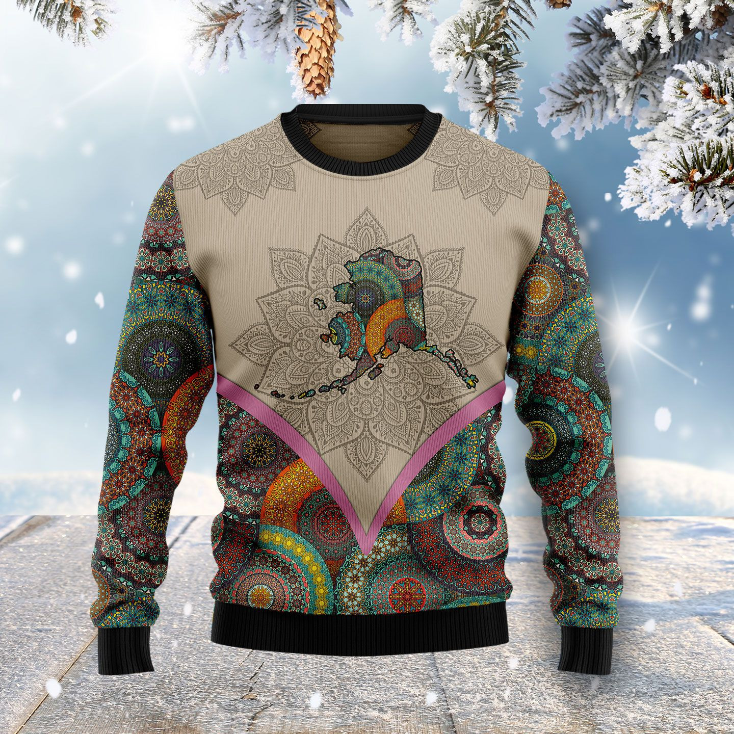 Mandala Alaska Home Ugly Christmas Sweater Ugly Sweater For Men Women, Holiday Sweater
