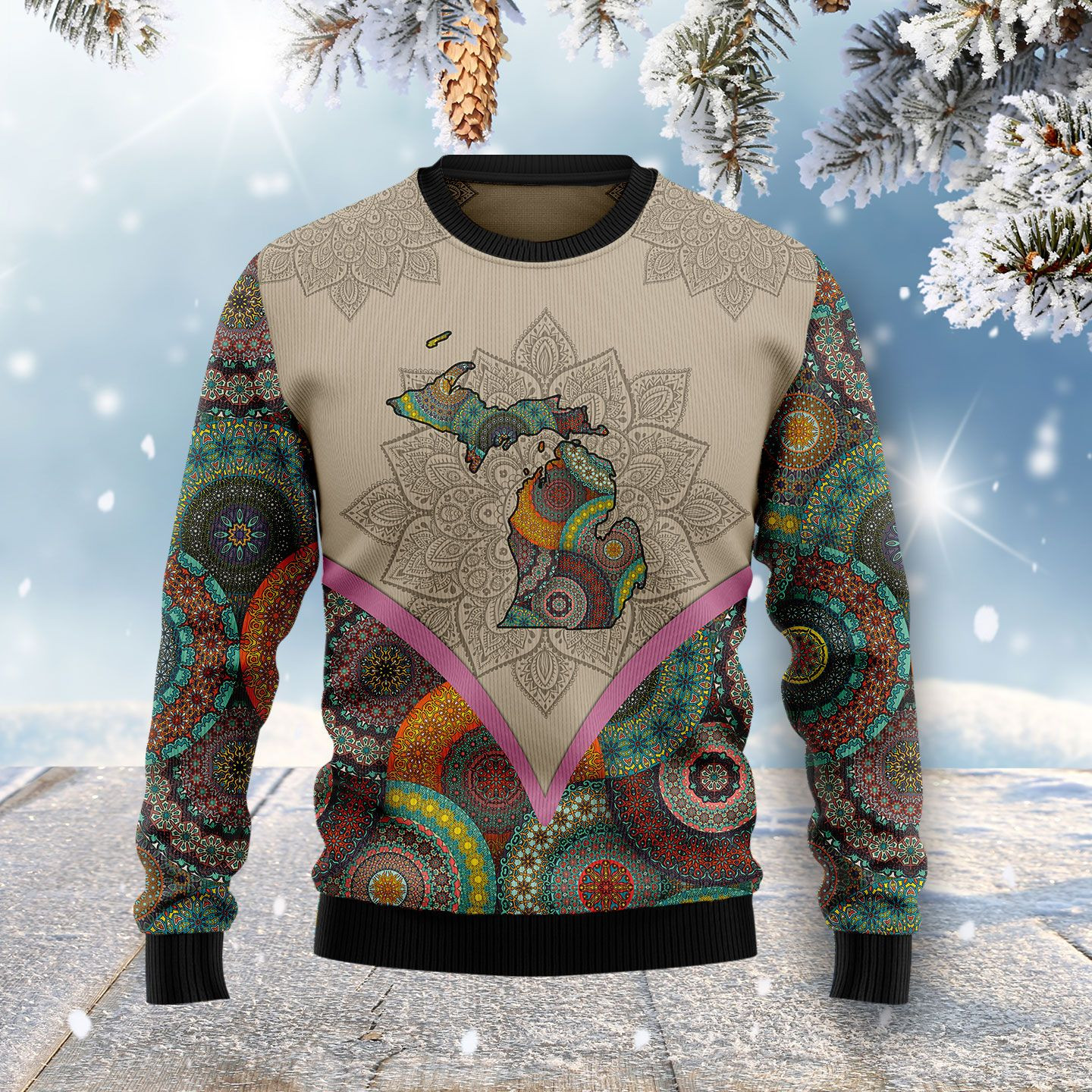 Mandala Michigan Home Ugly Christmas Sweater Ugly Sweater For Men Women