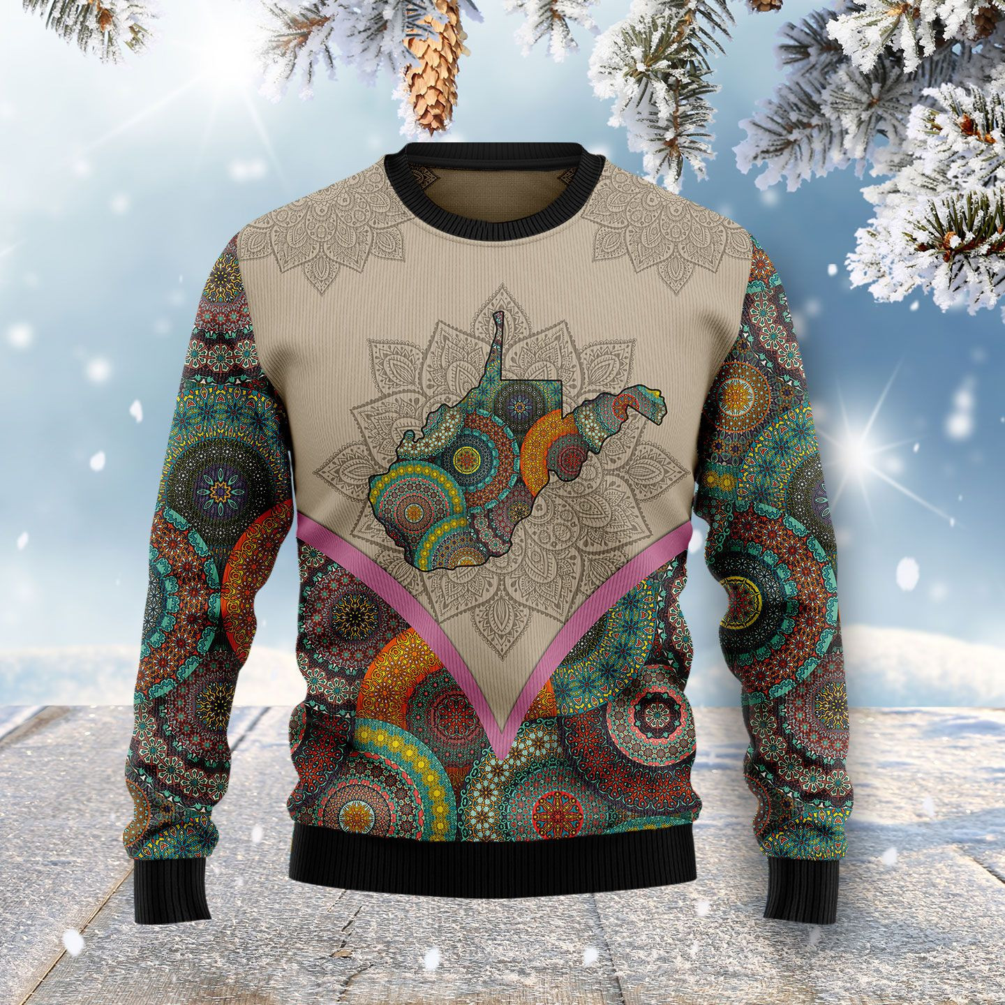 Mandala West Virginia Home Ugly Christmas Sweater