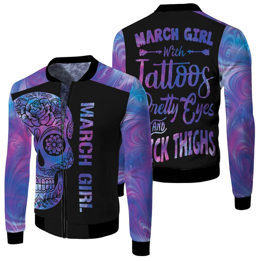 March Girl With Tattoos Pretty Eyes And Thick Things Fleece Bomber Jacket