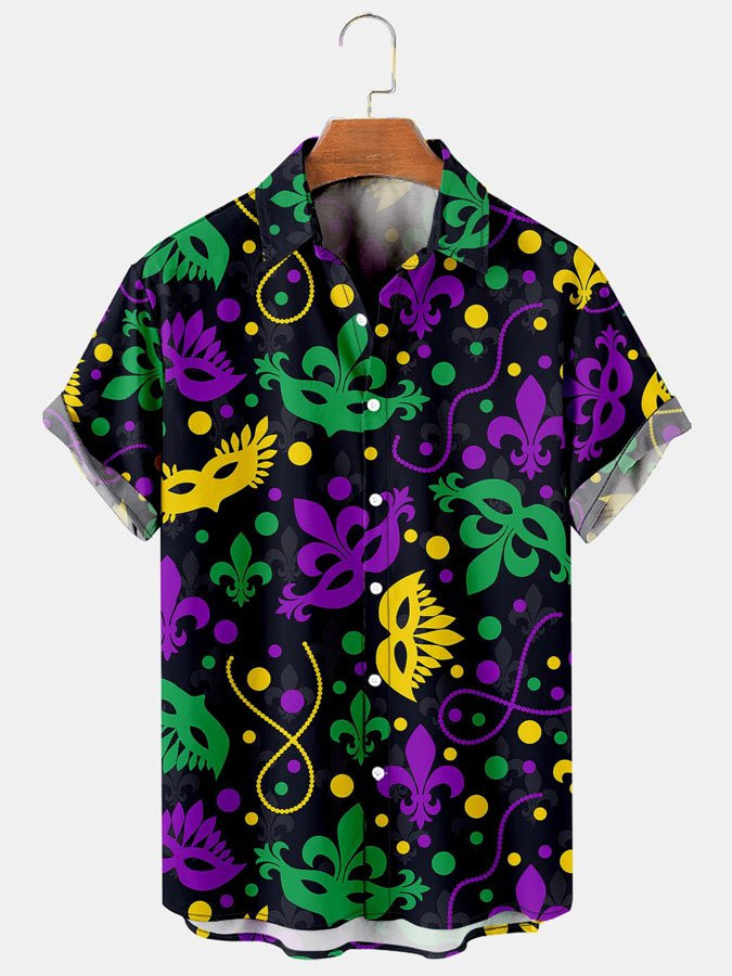 Mardi Gras Graphic Casual Breathable Short Sleeve Hawaiian Shirts