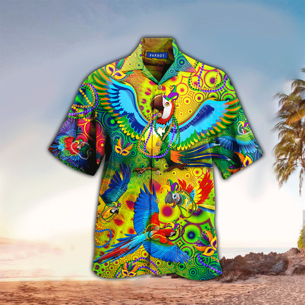 Mardi Gras Parrot Hawaiian Shirt for Men and Women