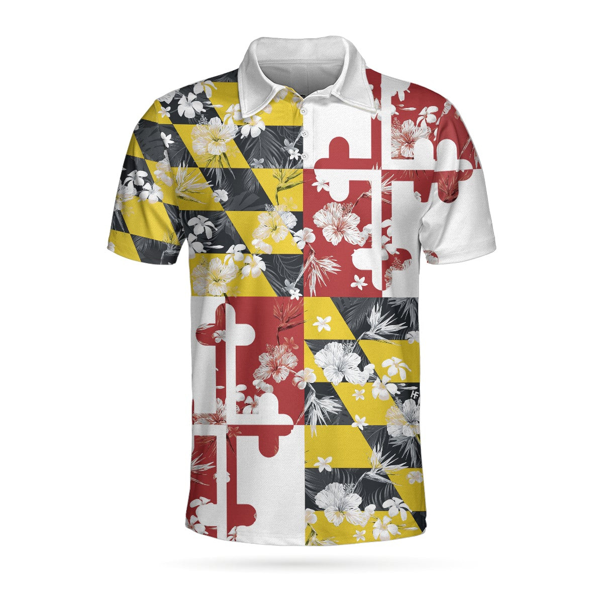 Maryland Flag Tropical Pattern Short Sleeve Polo Shirt Floral Maryland State Shirt For Men