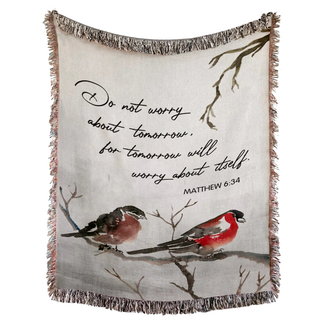 Matthew 6:34 Woven Blanket - Do Not Worry About Tomorrow Christian Woven Throw Blanket - Matthew 6:34 Tapestry Decor For Christian Blanket