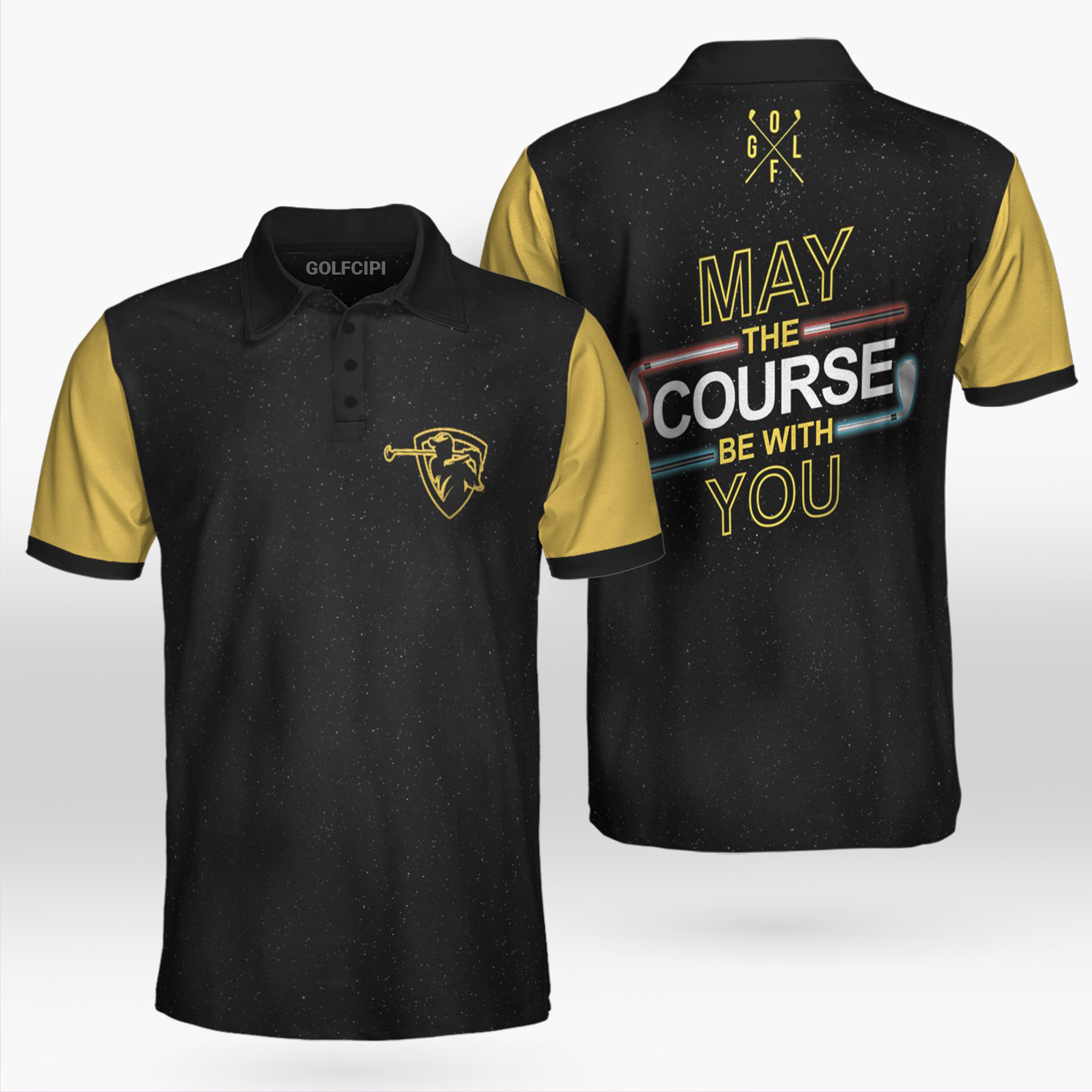 May The Course Be With You Golf Yellow Black Polo Shirt Best Golf Shirts For Men