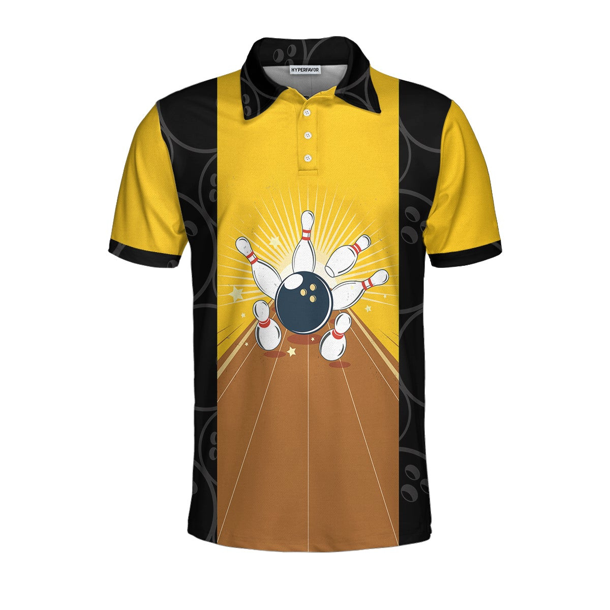 May The Lane Be With You Polo Shirt Black And Yellow Bowling Ball Pattern Shirt Funny Sayings Shirt