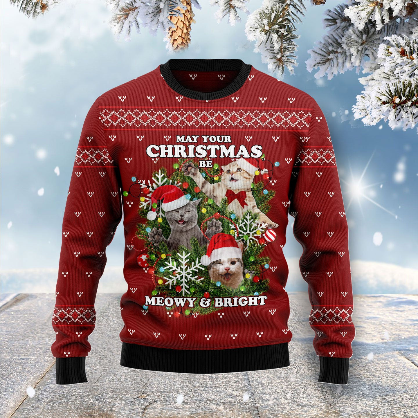 May Your Christmas Be Meowy Bright Ugly Christmas Sweater