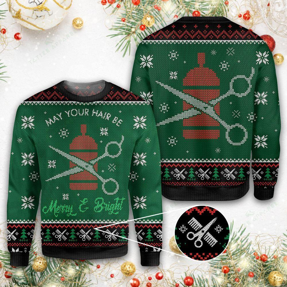 May Your Hair Be Merry and Bright Ugly Christmas Sweater Ugly Sweater For Men Women
