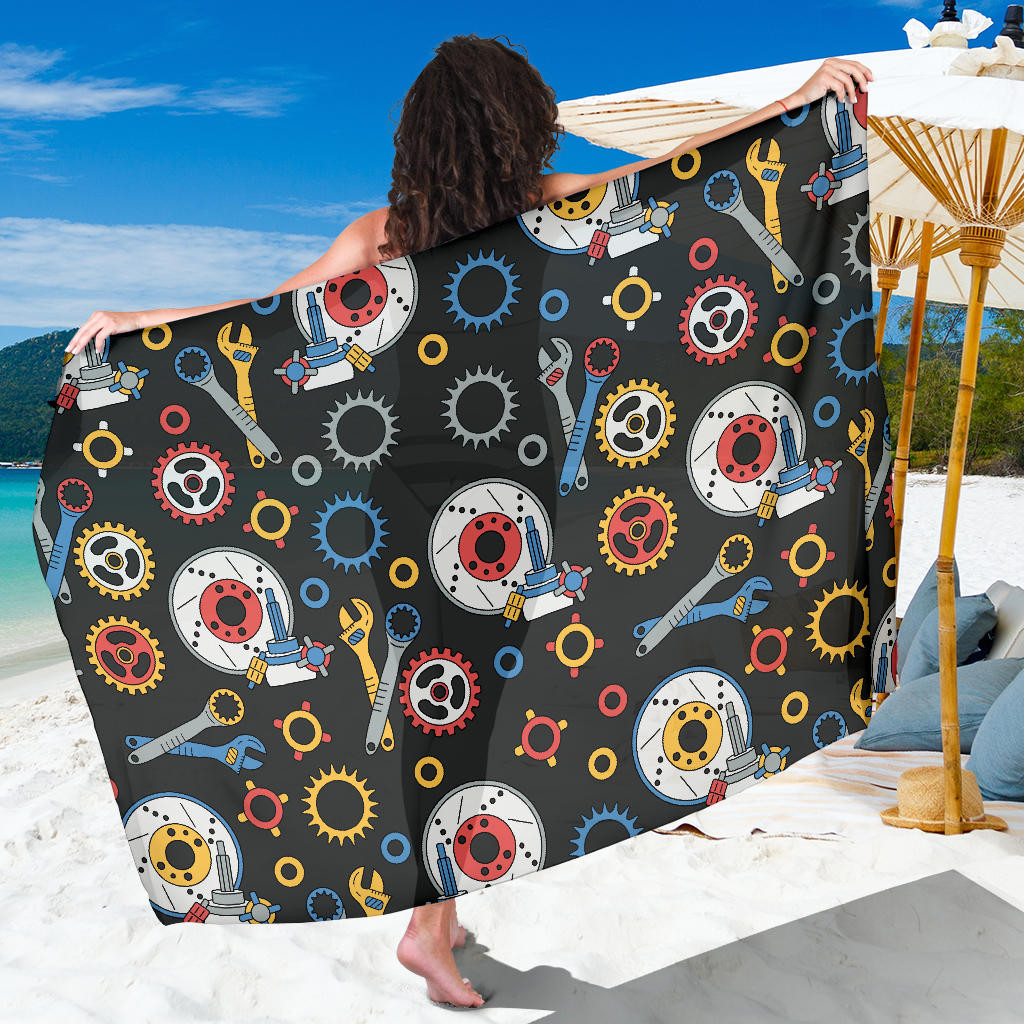 Mechanic Pattern Print Sarong Cover Up Mechanic Pareo Wrap Skirt Dress