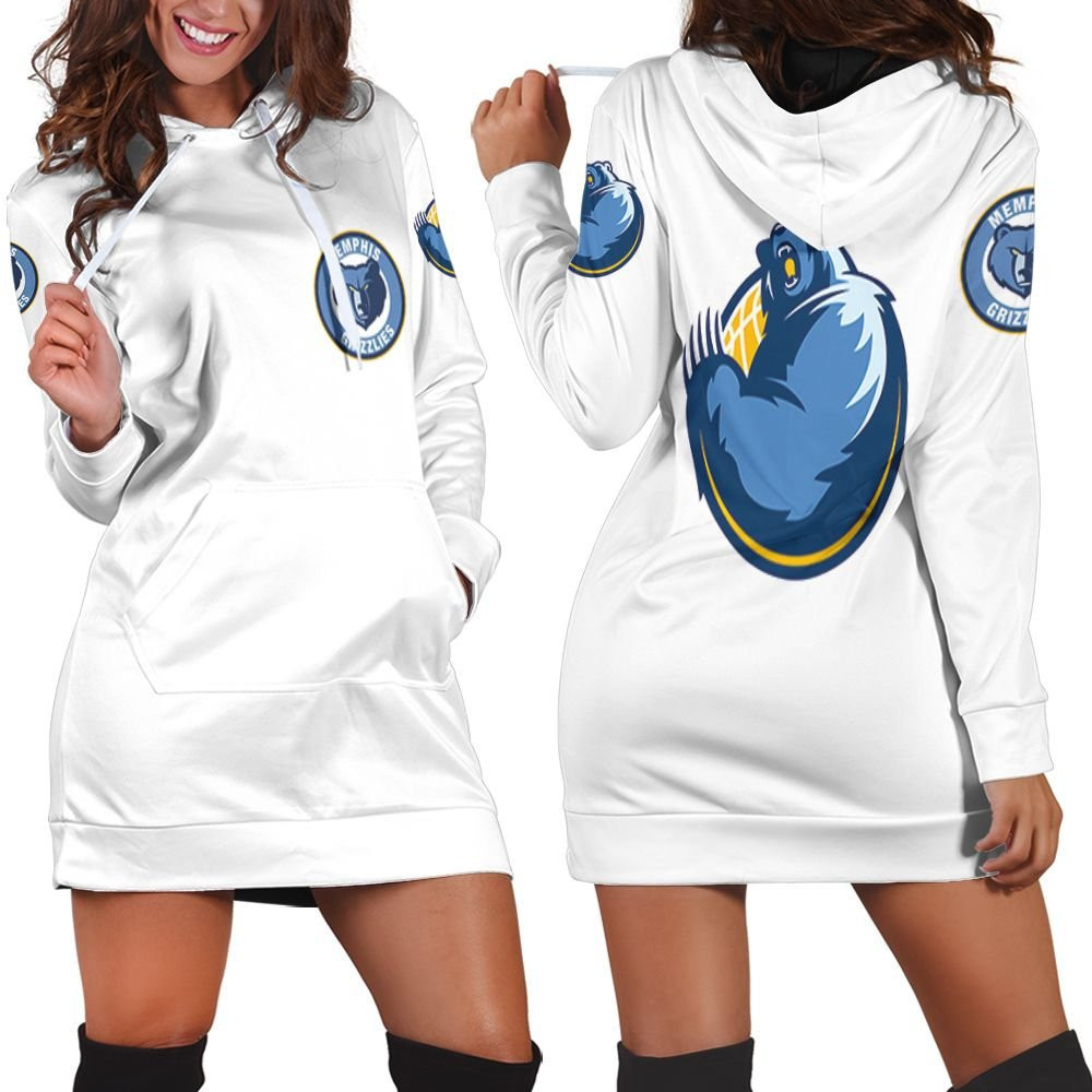 Memphis Grizzlies Basketball Classic Mascot Logo Gift For Grizzlies Fans White Hoodie Dress Sweater Dress Sweatshirt Dress