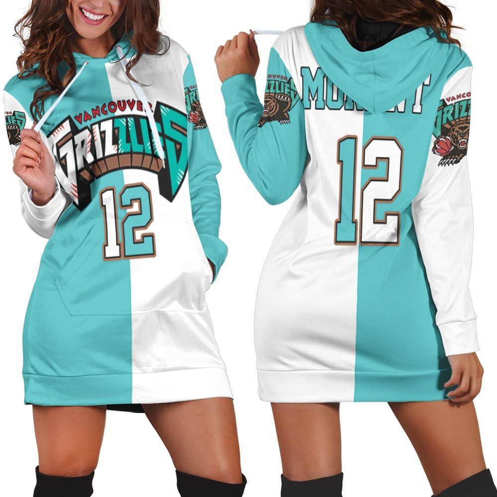 Memphis Grizzlies Ja Morant 12 White  Teal Jersey Inspired Hoodie Dress Sweater Dress Sweatshirt Dress