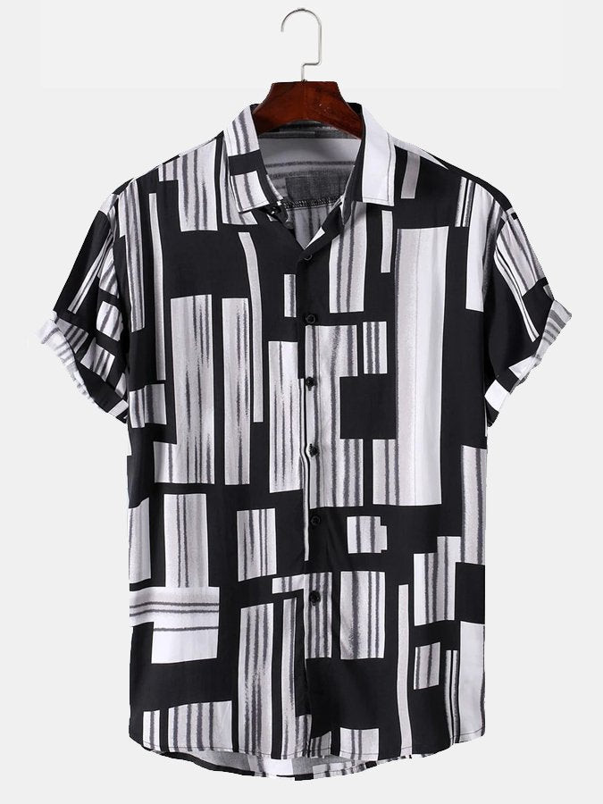 Men Casual Geo Print Through Short Sleeve Shirt Hawaiian Shirt for Men Women