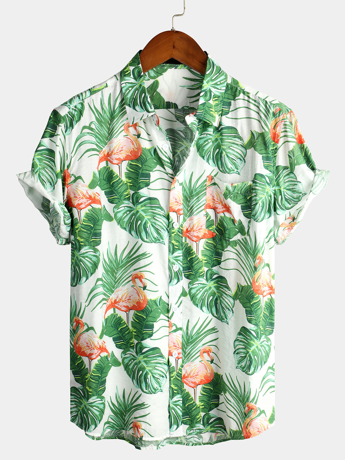 Men Holiday Flamingo Short Sleeve Cotton Shirts Hawaiian Shirt for Men Women