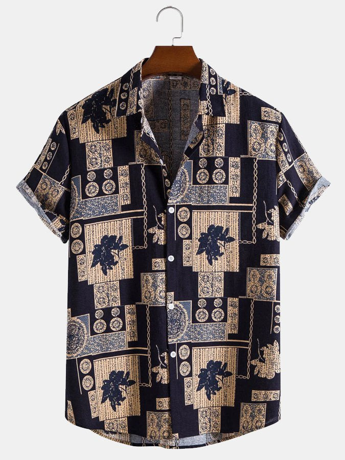 Men Random Geo And Plant Print Short Sleeve Shirt Hawaiian Shirt for Men Women