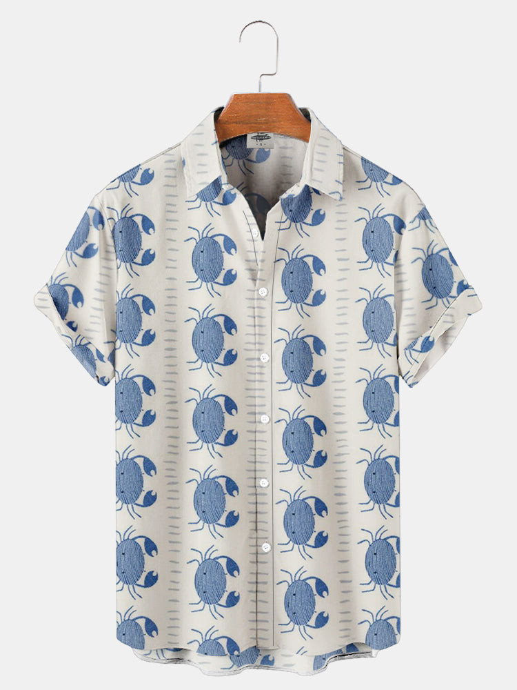 MenS Crab Print Hawaiian Shirts Summer Hawaiian