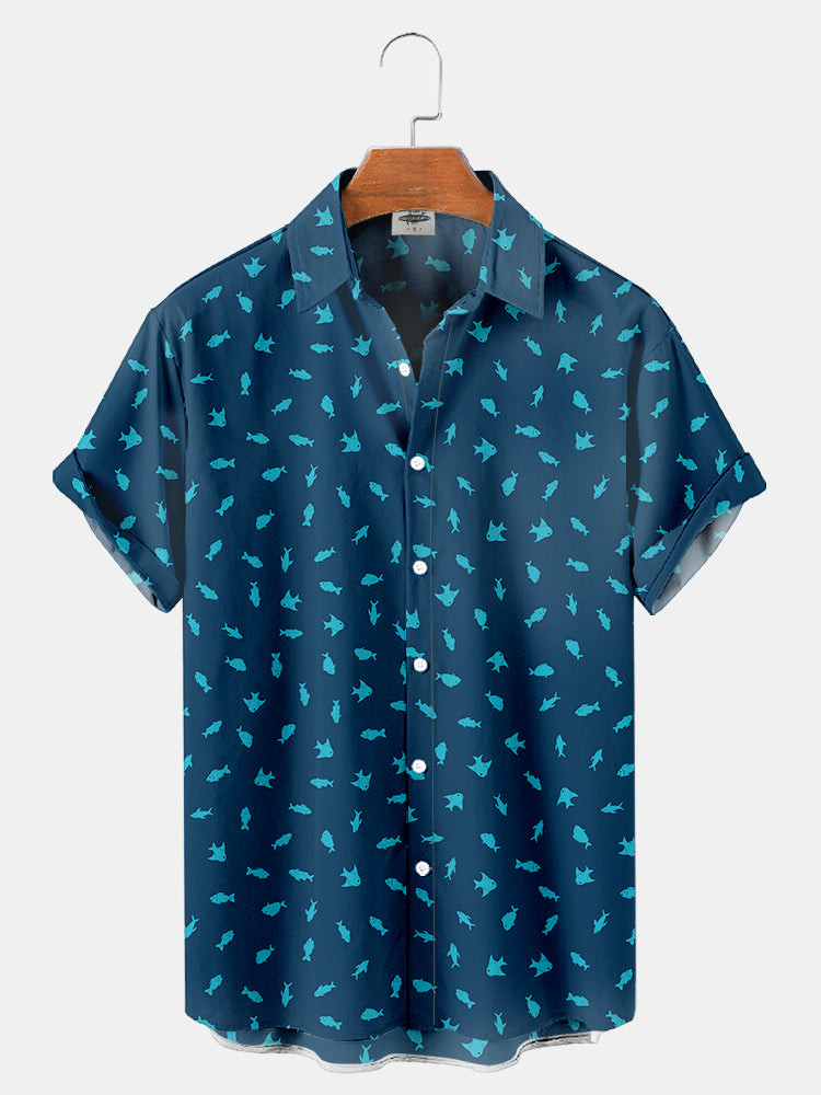 MenS Fish Print Hawaiian Shirts Summer Hawaiian