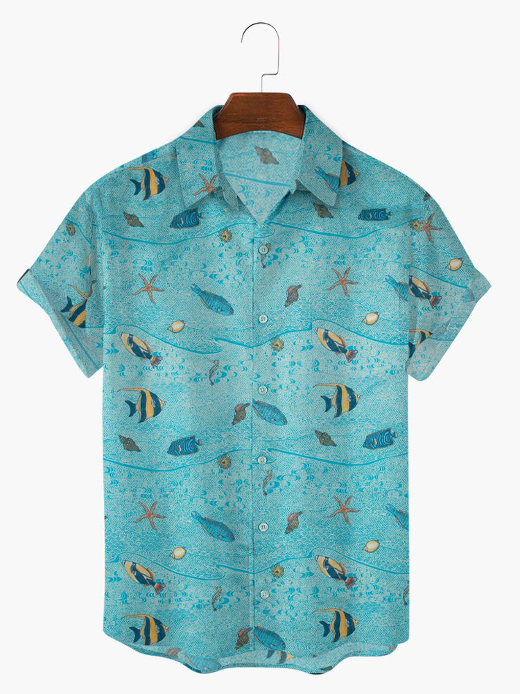 MenS Fish Print Hawaiian Shirts Summer Hawaiian