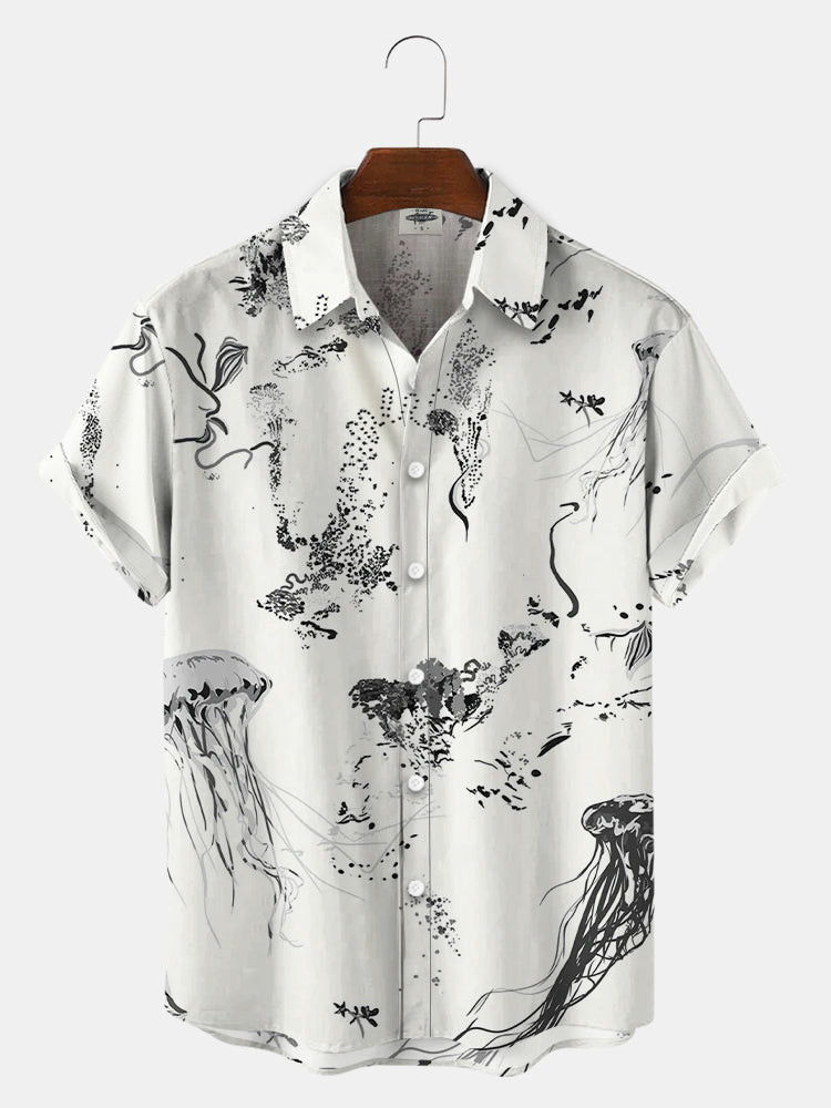MenS Jellyfish Print Hawaiian Shirts Summer Hawaiian