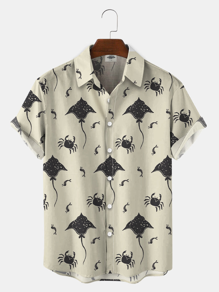 MenS Marine Life Print Hawaiian Shirts Summer Hawaiian